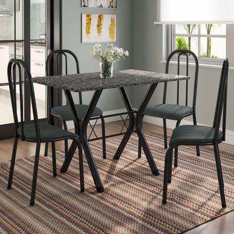 Conjunto de Mesa Miame 110 cm com 4 Cadeiras Madri Preto e Mesclado Petróleo - Fabone Menor preço em Conjunto de Mesa Miame 110 cm com 4 Cadeiras Madri Preto e Mesclado Petróleo - Fabone