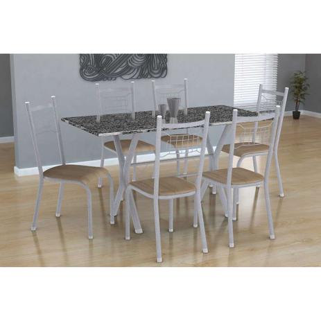 Menor preço em Conjunto de Mesa Miame 150 cm com 6 Cadeiras Lisboa Branco e Nature Bege - Fabone