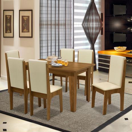Conjunto de Mesa Miami 1,37m com 6 Cadeiras Mel / Bege - Dobuê Menor preço em Conjunto de Mesa Miami 1,37m com 6 Cadeiras Mel / Bege - Dobuê