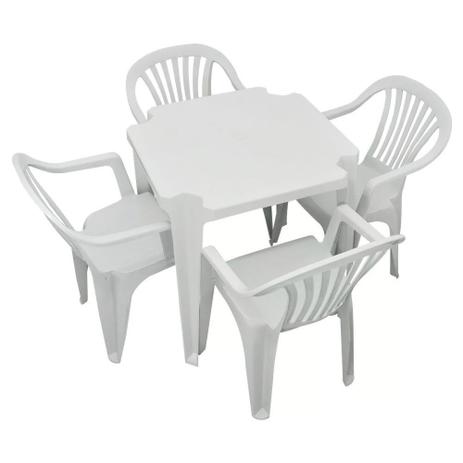 Conjunto de Mesa Monobloco e 4 cadeiras poltrona Branca - Antares Menor preço em Conjunto de Mesa Monobloco e 4 cadeiras poltrona Branca - Antares