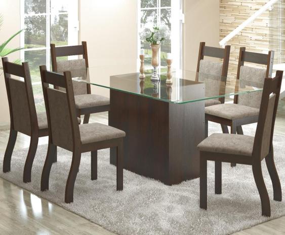 Menor preço em Conjunto De Mesa Para Sala De Jantar Ambar Com Vidro 6 Cadeiras Jady Nogueira/Dakota - At house