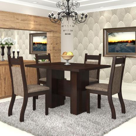 Conjunto De Mesa Para Sala De Jantar Bari 4 Cadeiras Jady Nogueira/Dakota - At house Menor preço em Conjunto De Mesa Para Sala De Jantar Bari 4 Cadeiras Jady Nogueira/Dakota - At house