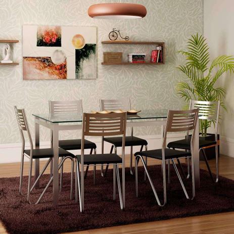 Conjunto de Mesa Reno com 6 Cadeiras Nápolis Preto e Cromado - Kappesberg Menor preço em Conjunto de Mesa Reno com 6 Cadeiras Nápolis Preto e Cromado - Kappesberg