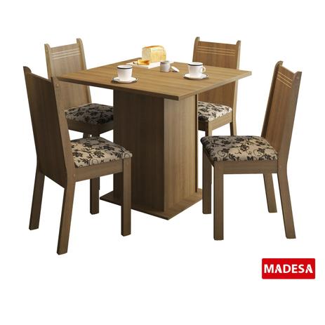 Conjunto de Mesa Retangular de Madeira e 4 Cadeiras Estofadas Jade para Sala de Jantar Madesa Rustic/Floral Bege-Marrom Menor preço em Conjunto de Mesa Retangular de Madeira e 4 Cadeiras Estofadas Jade para Sala de Jantar Madesa Rustic/Floral Bege-Marrom