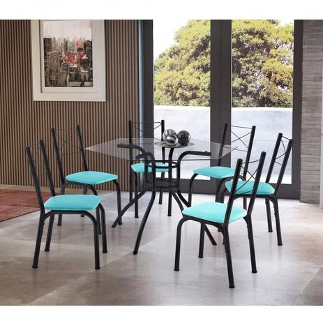 Conjunto de Mesa Tampo de Vidro Sextavada e 6 Cadeiras Hilux Móveis Brastubo Preto/Verde Menor preço em Conjunto de Mesa Tampo de Vidro Sextavada e 6 Cadeiras Hilux Móveis Brastubo Preto/Verde