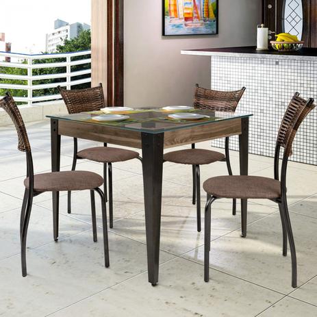 Conjunto de Mesa Tampo em Vidro com 4 Cadeiras Mais Decor Grafite/Marrom Menor preço em Conjunto de Mesa Tampo em Vidro com 4 Cadeiras Mais Decor Grafite/Marrom