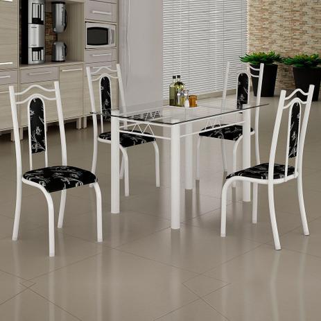 Conjunto de Mesa Uruguai 1,10m Tampo Vidro com 4 Cadeiras 620/13 Madmelos Branco / Preto Floral Menor preço em Conjunto de Mesa Uruguai 1,10m Tampo Vidro com 4 Cadeiras 620/13 Madmelos Branco / Preto Floral
