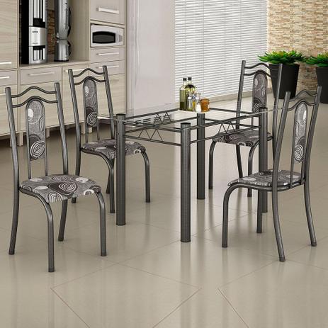 Conjunto de Mesa Uruguai 1,10m Tampo Vidro com 4 Cadeiras 620/15 Madmelos Craquelado Dark / Folha Menor preço em Conjunto de Mesa Uruguai 1,10m Tampo Vidro com 4 Cadeiras 620/15 Madmelos Craquelado Dark / Folha