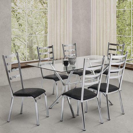 Conjunto De Mesa Vitória Retangular Com 6 Cadeiras Laura Móveis Muller Cromado/Preto Menor preço em Conjunto De Mesa Vitória Retangular Com 6 Cadeiras Laura Móveis Muller Cromado/Preto
