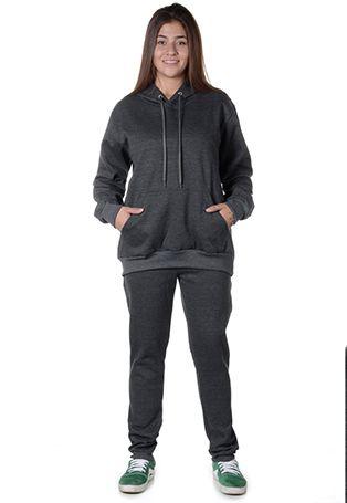Conjunto de Moletom Feminino com Capuz Bolso Canguru Chumbo - Suffix Menor preço em Conjunto de Moletom Feminino com Capuz Bolso Canguru Chumbo - Suffix