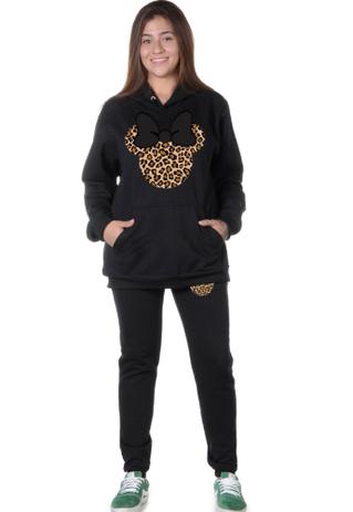 Conjunto de Moletom Feminino com Capuz Bolso Canguru Preto onça - Suffix Menor preço em Conjunto de Moletom Feminino com Capuz Bolso Canguru Preto onça - Suffix