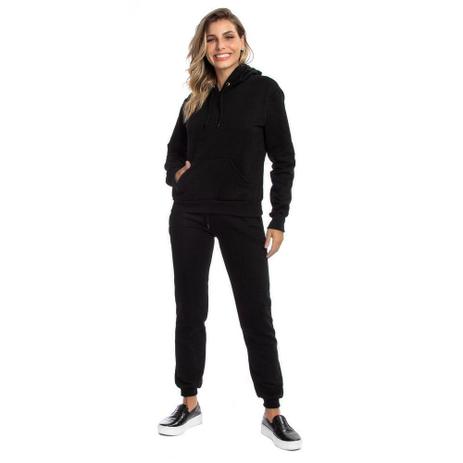 Conjunto De Moletom Flanelado Com Blusa e Calça Feminino De Inverno Preto - Luvize Moda Praia Menor preço em Conjunto De Moletom Flanelado Com Blusa e Calça Feminino De Inverno Preto - Luvize Moda Praia