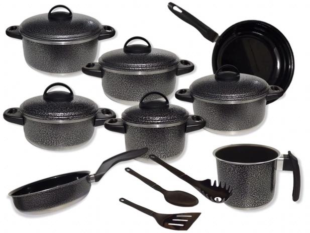 Conjunto de Panelas 11 Peças C/ Frigideiras Antiaderente - Caçarolas Preto + 3 Utensílios Brinde - NB Menor preço em Conjunto de Panelas 11 Peças C/ Frigideiras Antiaderente - Caçarolas Preto + 3 Utensílios Brinde - NB