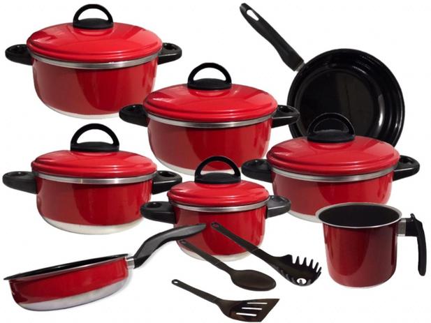 Conjunto de Panelas 11Pçs-Frigideiras Antiaderente-Caçarolas Vermelha + Os Utensílios de Brinde - Nb Menor preço em Conjunto de Panelas 11Pçs-Frigideiras Antiaderente-Caçarolas Vermelha + Os Utensílios de Brinde - Nb