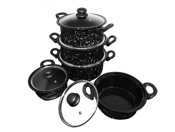 Conjunto de Panelas Esmaltadas tampa de vidro com 5 peças ( 1 1,5 2 2,5 3 Litros) Metalúrgica Boz Menor preço em Conjunto de Panelas Esmaltadas tampa de vidro com 5 peças ( 1 1,5 2 2,5 3 Litros) Metalúrgica Boz