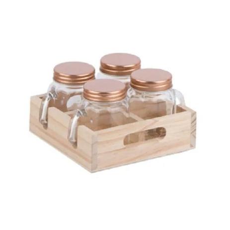 Conjunto de Porta Condimentos MADEIRA/VIDRO 5 Peças URBAN 41885 Menor preço em Conjunto de Porta Condimentos MADEIRA/VIDRO 5 Peças URBAN 41885