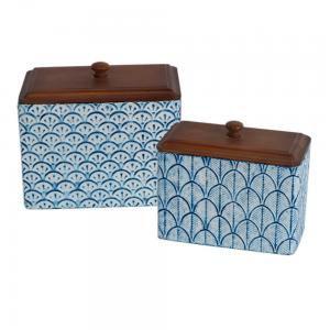 Conjunto de Potes em Metal e Madeira Retangular 2 Peças - Decorafast Menor preço em Conjunto de Potes em Metal e Madeira Retangular 2 Peças - Decorafast