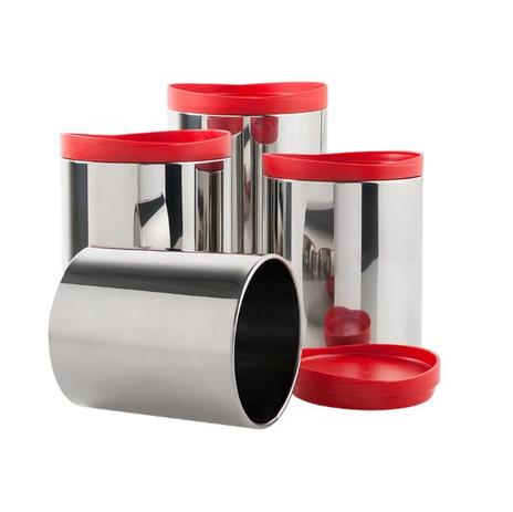 Conjunto de Potes Mantimentos 4 Peças Vermelha 2117/151 Brinox Menor preço em Conjunto de Potes Mantimentos 4 Peças Vermelha 2117/151 Brinox