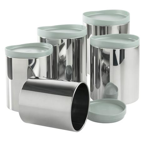 Conjunto de Potes para Mantimentos em Aço Inox com Tampa em Polipropileno 5 Peças Menta 2117/192 - Brinox Menor preço em Conjunto de Potes para Mantimentos em Aço Inox com Tampa em Polipropileno 5 Peças Menta 2117/192 - Brinox
