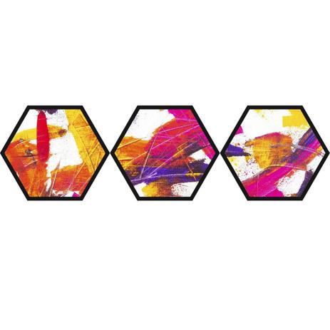 Conjunto de Quadros Abstratos Trio Quadros Hexagonal 150X43CM - Decore pronto Menor preço em Conjunto de Quadros Abstratos Trio Quadros Hexagonal 150X43CM - Decore pronto