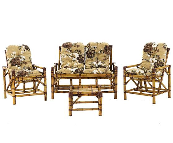 Conjunto de sofá para área de bambu 1 sofá + 2 cadeiras + 1 mesa e 4 almofadas cancun - Vl Decor Menor preço em Conjunto de sofá para área de bambu 1 sofá + 2 cadeiras + 1 mesa e 4 almofadas cancun - Vl Decor