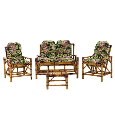 Conjunto de sofá para área de bambu 1 sofá + 2 cadeiras + 1 mesa e 4 almofadas cancun - Vl Decor é ruim? Conjunto de sofá para área de bambu 1 sofá + 2 cadeiras + 1 mesa e 4 almofadas cancun - Vl Decor é boa?