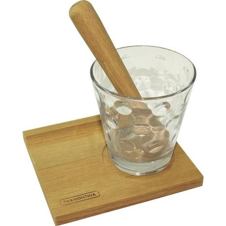 Conjunto de tabua de madeira goiabao retn p caipirinha com copo e amassador natural tramontina Menor preço em Conjunto de tabua de madeira goiabao retn p caipirinha com copo e amassador natural tramontina