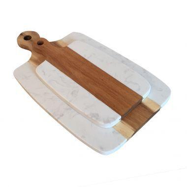 Conjunto de tabuas de madeira e marmore branco 2pcs g40cm x 22cm - Btc decor Menor preço em Conjunto de tabuas de madeira e marmore branco 2pcs g40cm x 22cm - Btc decor