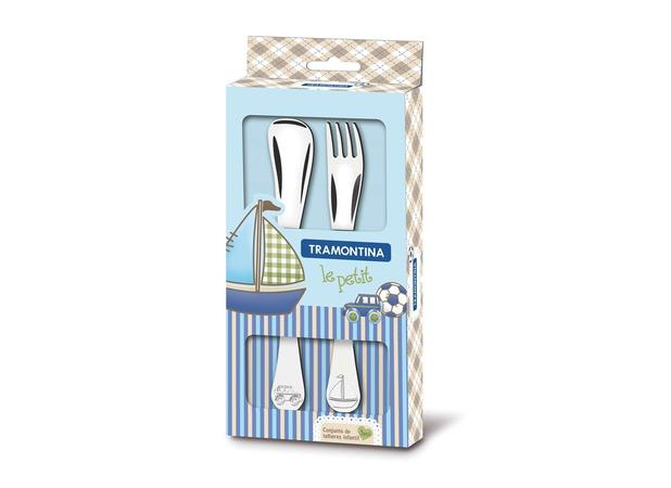 Conjunto de Talheres Infantil Aço Inox 2 Peças Azul Le Petit Tramontina - TMT 709 Menor preço em Conjunto de Talheres Infantil Aço Inox 2 Peças Azul Le Petit Tramontina - TMT 709