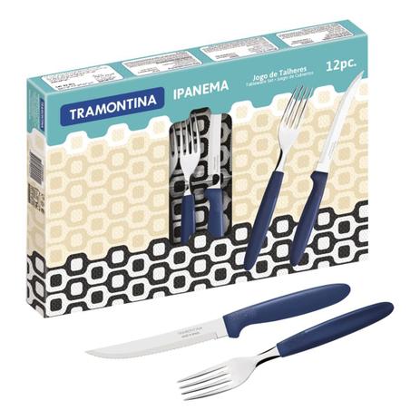 Conjunto de Talheres Inox 24 Pcs Ipanema Azul Tramontina Menor preço em Conjunto de Talheres Inox 24 Pcs Ipanema Azul Tramontina