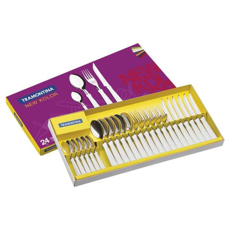 Conjunto de Talheres Inox 24 Pcs N.Kolor Verm Tramontina Menor preço em Conjunto de Talheres Inox 24 Pcs N.Kolor Verm Tramontina