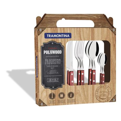 Conjunto de Talheres Inox 24 Pcs Polywood Verm Tramontina Menor preço em Conjunto de Talheres Inox 24 Pcs Polywood Verm Tramontina