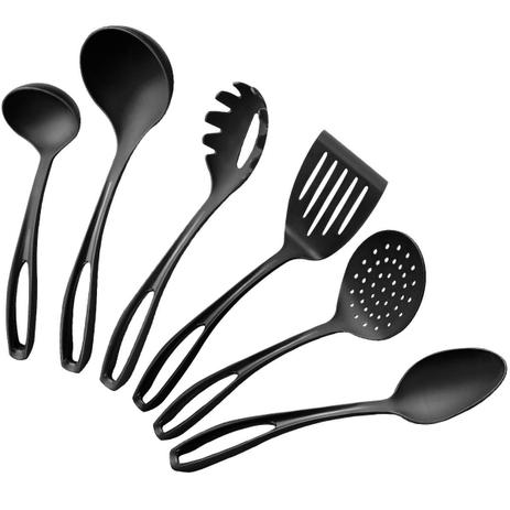 Conjunto de Utensílios Cozinha Plástico Nylon 6 Peças Preto Sanremo Menor preço em Conjunto de Utensílios Cozinha Plástico Nylon 6 Peças Preto Sanremo