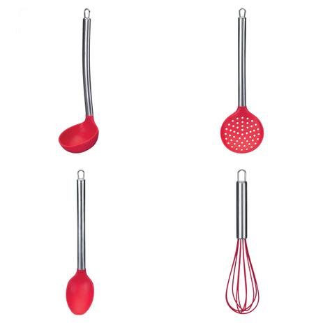 Conjunto de Utensilios de Cozinha em Silicone com Cabo de Inox Colher Escumadeira Concha Batedor - Art house Menor preço em Conjunto de Utensilios de Cozinha em Silicone com Cabo de Inox Colher Escumadeira Concha Batedor - Art house