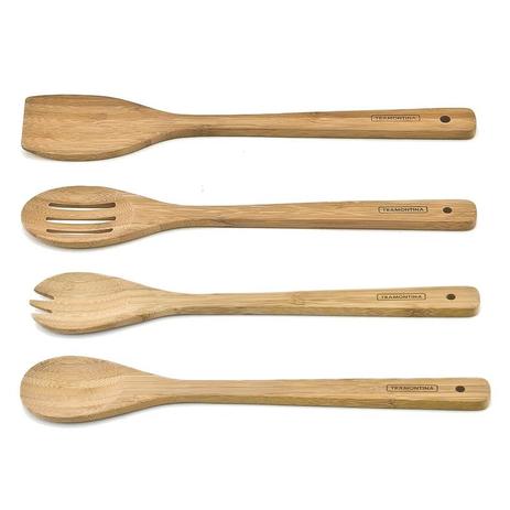 Conjunto de utensilios de madeira bambu para alimentos natural 4 peças  tramontina é boa?