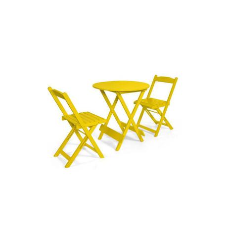 Conjunto Dobrável 70x70 Redondo Com 2 Cadeiras - Amarelo - BTB Móveis Menor preço em Conjunto Dobrável 70x70 Redondo Com 2 Cadeiras - Amarelo - BTB Móveis