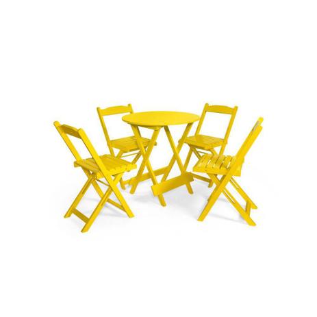 Conjunto Dobrável 70x70 Redondo Com 4 Cadeiras - Amarelo - BTB Móveis Menor preço em Conjunto Dobrável 70x70 Redondo Com 4 Cadeiras - Amarelo - BTB Móveis