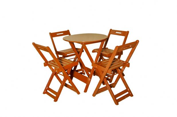 Conjunto Dobrável 70x70 Redondo Com 4 Cadeiras - Mel - BTB Móveis Menor preço em Conjunto Dobrável 70x70 Redondo Com 4 Cadeiras - Mel - BTB Móveis