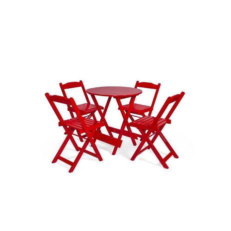 Conjunto Dobrável 70x70 Redondo Com 4 Cadeiras - Vermelho - BTB Móveis Menor preço em Conjunto Dobrável 70x70 Redondo Com 4 Cadeiras - Vermelho - BTB Móveis