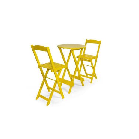 Conjunto Dobrável Bistrô Com 2 Bancos - Amarelo - BTB Móveis Menor preço em Conjunto Dobrável Bistrô Com 2 Bancos - Amarelo - BTB Móveis