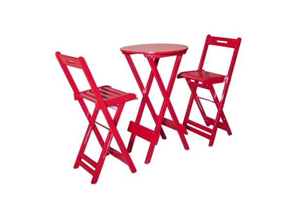 Conjunto Dobrável Bistrô Com 2 Bancos - Vermelho - BTB Móveis Menor preço em Conjunto Dobrável Bistrô Com 2 Bancos - Vermelho - BTB Móveis