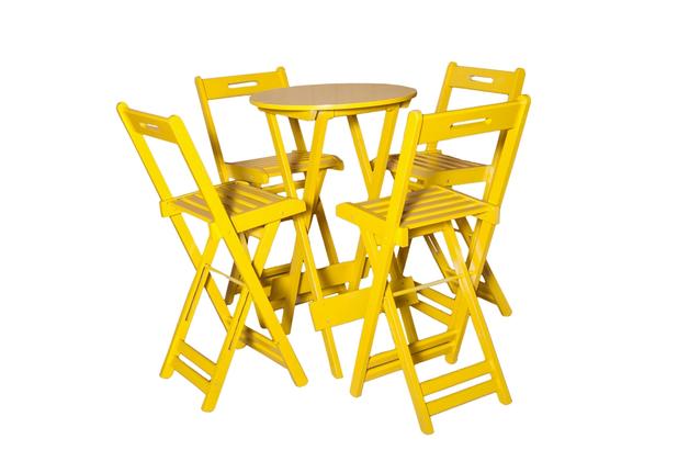 Conjunto Dobrável Bistrô Com 4 Bancos - Amarelo - BTB Móveis Menor preço em Conjunto Dobrável Bistrô Com 4 Bancos - Amarelo - BTB Móveis