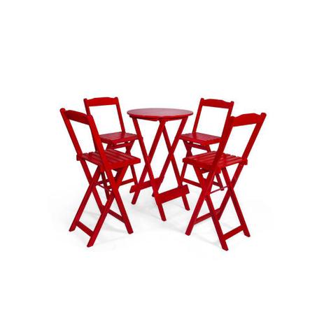 Conjunto Dobrável Bistrô Com 4 Bancos - Vermelho - BTB Móveis Menor preço em Conjunto Dobrável Bistrô Com 4 Bancos - Vermelho - BTB Móveis