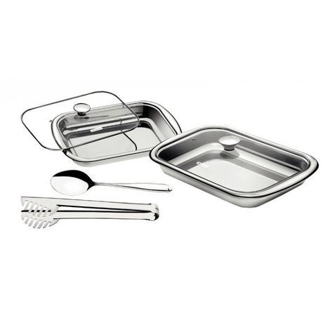 Conjunto em Inox para Assar e Servir com Tampa de Vidro 4 Peças Cosmos Tramontina Menor preço em Conjunto em Inox para Assar e Servir com Tampa de Vidro 4 Peças Cosmos Tramontina