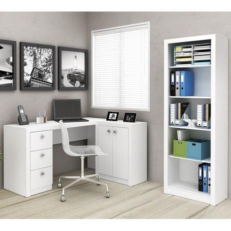 Conjunto Escritorio Escrivaninha ME-4100 Armario ME-4104 Branco Tecno Mobili Menor preço em Conjunto Escritorio Escrivaninha ME-4100 Armario ME-4104 Branco Tecno Mobili