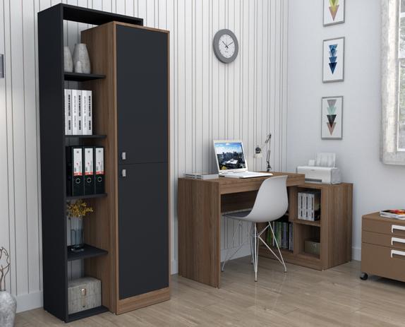 Conjunto Escritório Moove Appunto 2 Peças:  Armário Estante Com 5 Nichos E Escrivaninha Para Computador - Preto e Castanho é boa?