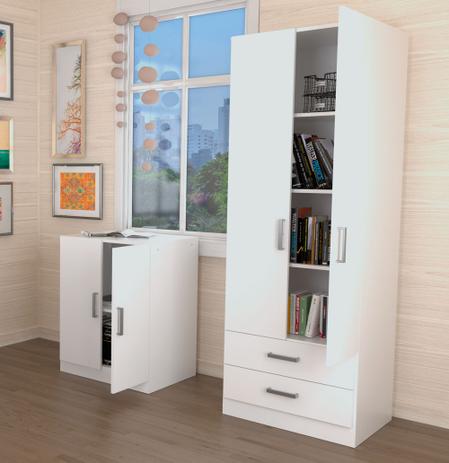 Conjunto Escritório Office Plus Appunto 2 Peças: Balcão Para Escritório E Armário Estante Com Portas E Gavetas - Branco Menor preço em Conjunto Escritório Office Plus Appunto 2 Peças: Balcão Para Escritório E Armário Estante Com Portas E Gavetas - Branco