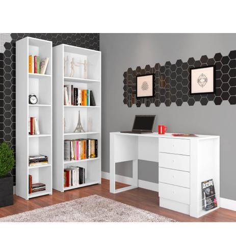 Conjunto Escrivaninha 4 Gavetas Londres com 2 Estantes - Branco - Art in móveis Menor preço em Conjunto Escrivaninha 4 Gavetas Londres com 2 Estantes - Branco - Art in móveis