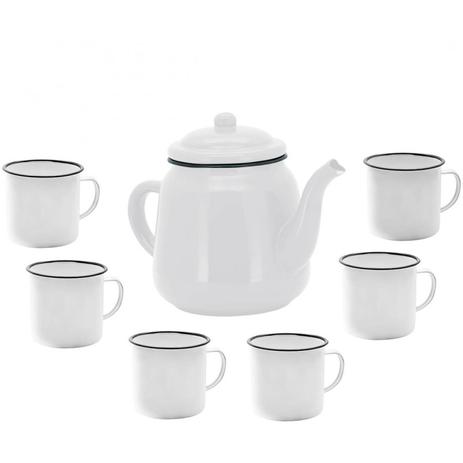 Conjunto Esmaltado para Café Bule Tradicional Branco 1000ml com 6 Mini Canecas - Yazi Menor preço em Conjunto Esmaltado para Café Bule Tradicional Branco 1000ml com 6 Mini Canecas - Yazi