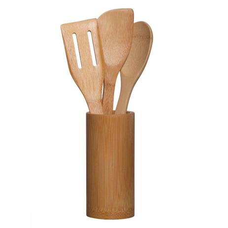 Conjunto Espátulas com Porta Utensílios 4 pç em bambu - Yoi Menor preço em Conjunto Espátulas com Porta Utensílios 4 pç em bambu - Yoi